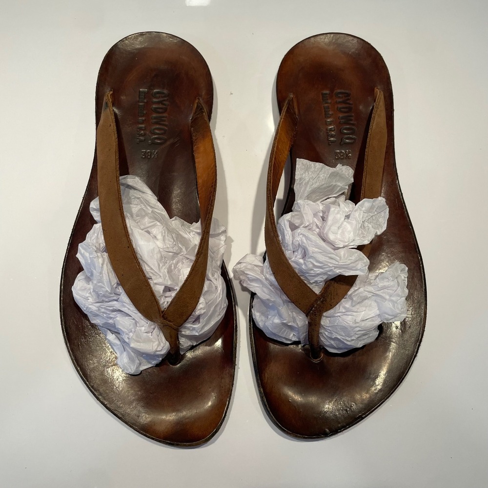 Cydwoq Handmade Leather Thong Sandals Brown Minimalist Flip Flops Womens 38.5